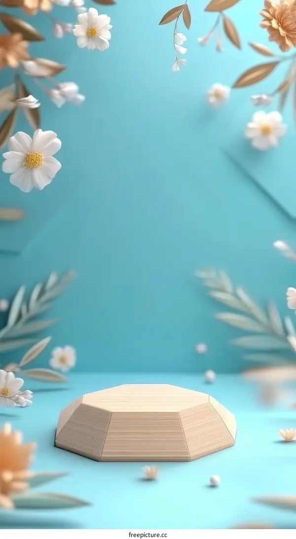 Wooden Octagonal Display Stand with Floral Decor