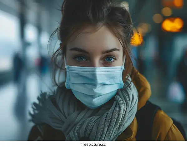 Blue-eyed girl wearing a mask