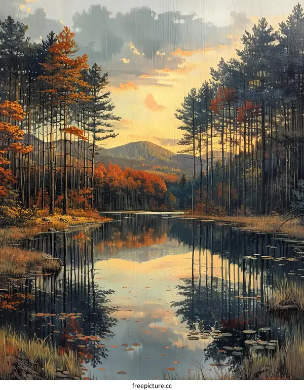 Tranquil Autumn Lake and Mountain View
