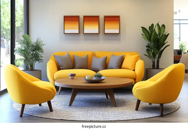 Modern Yellow Living Room Furniture Arrangement