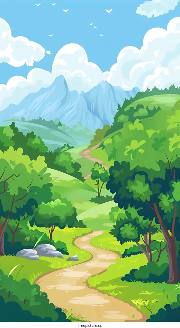 Green Valley Path Landscape Illustration