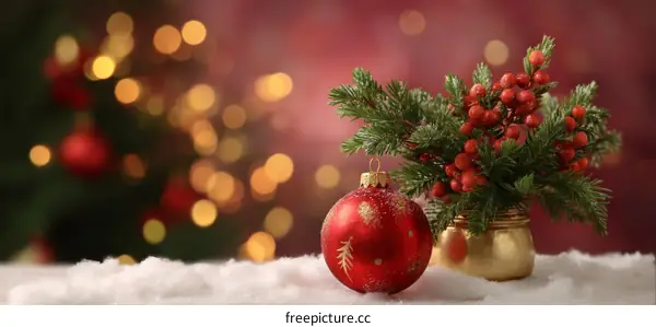 Christmas Decoration on Snow with Ornaments