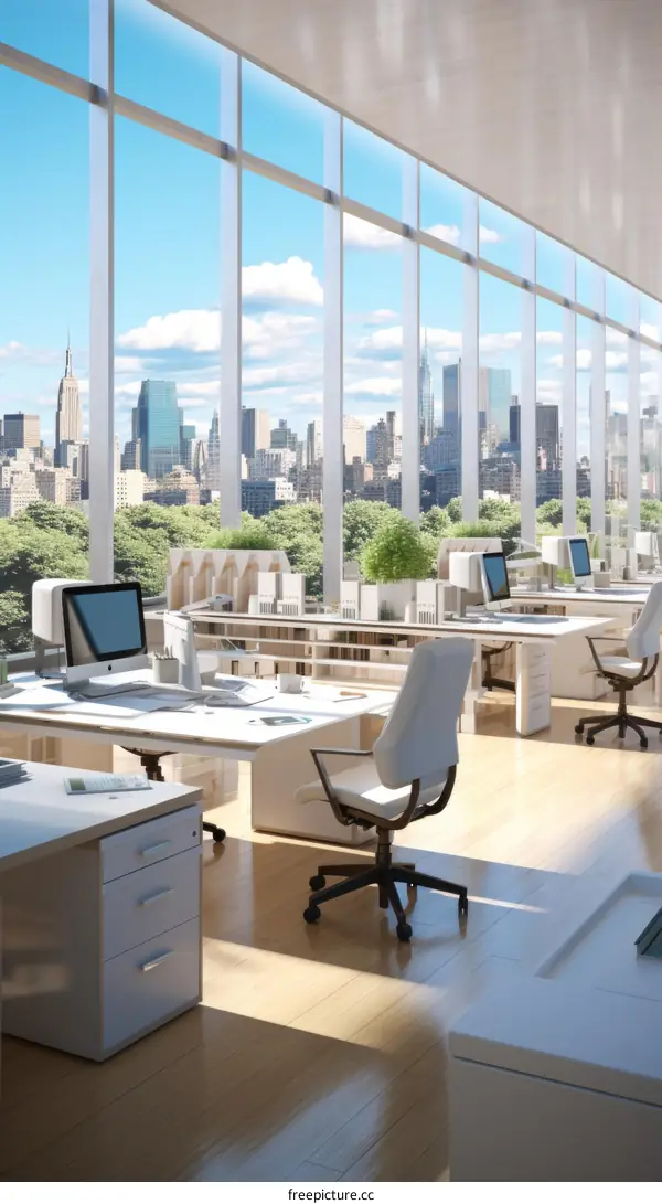 Modern Office Interior Design with Floor to Ceiling Windows