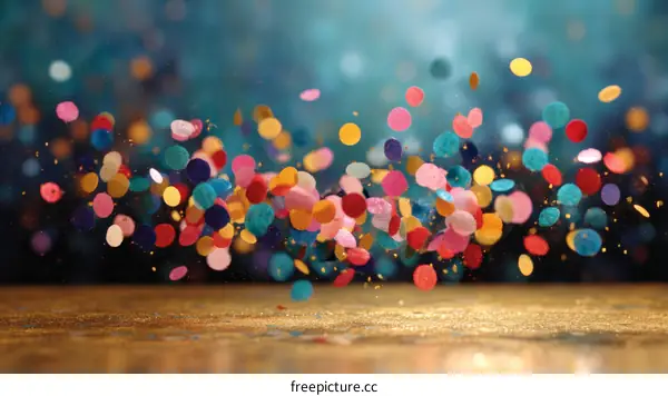 Colorful Confetti Falling on Golden Surface