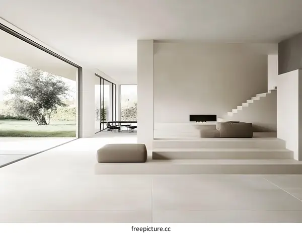 Modern Minimalist Living Room Interior Design with Large Windows