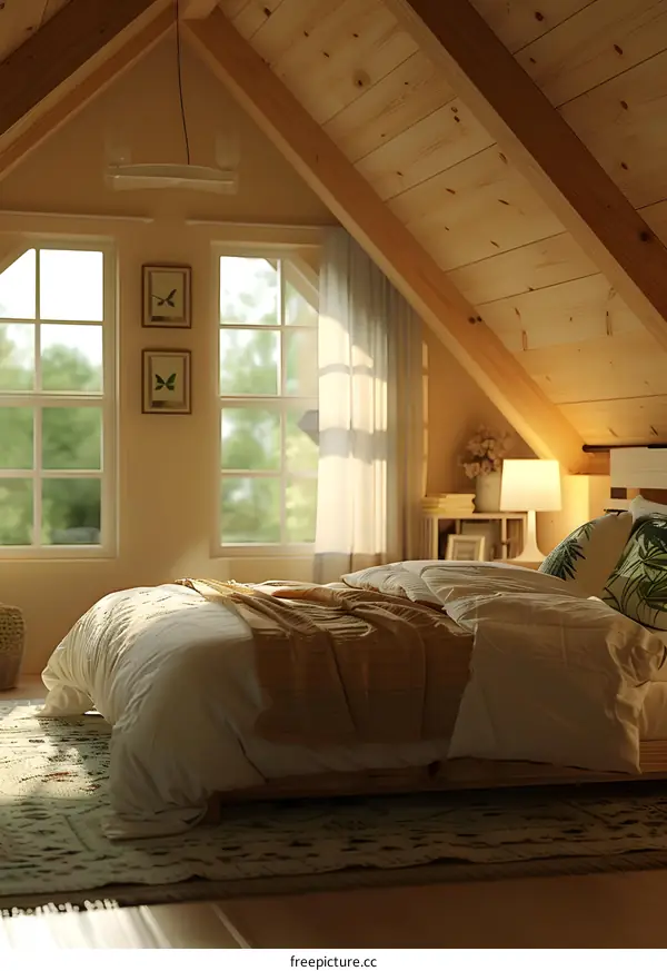 Cozy Attic Bedroom with Wooden Beams