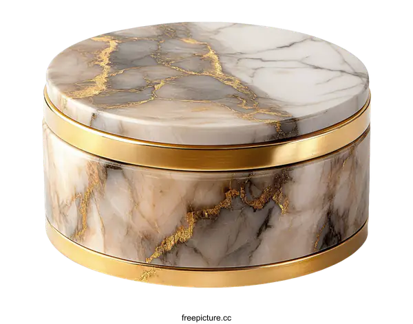 [Transparent Background PNG]Luxury Round Marble Box with Gold Accents