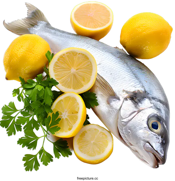 [Transparent Background PNG]Fresh fish and lemons
