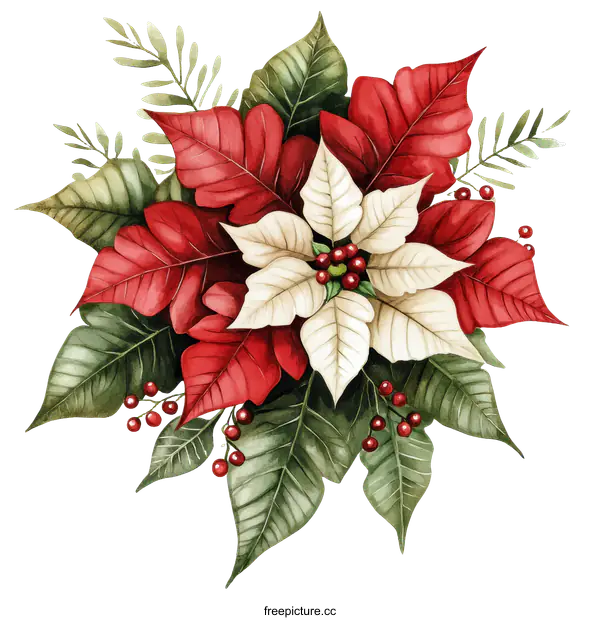 [Transparent Background PNG]Christmas Poinsettia Floral Arrangement Illustration