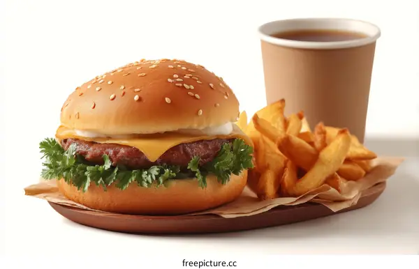 Delicious Cheeseburger and French Fries Meal