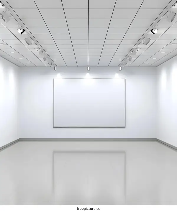 Empty White Room with Spotlights and Large Canvas