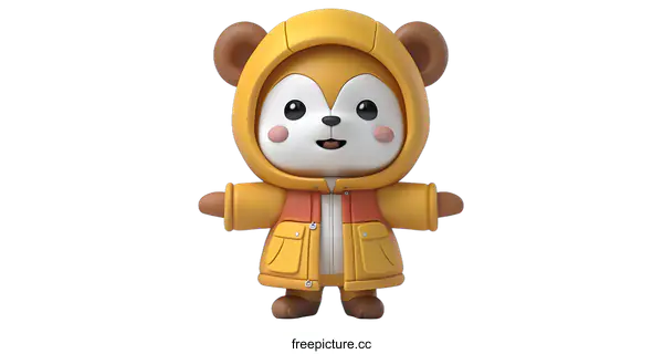 [Transparent Background PNG]Cute Cartoon Bear Wearing Yellow Raincoat