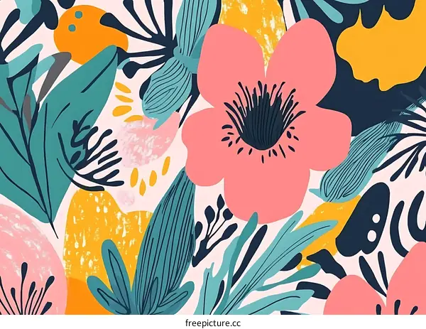 Abstract Floral Pattern With Pink And Yellow Colors