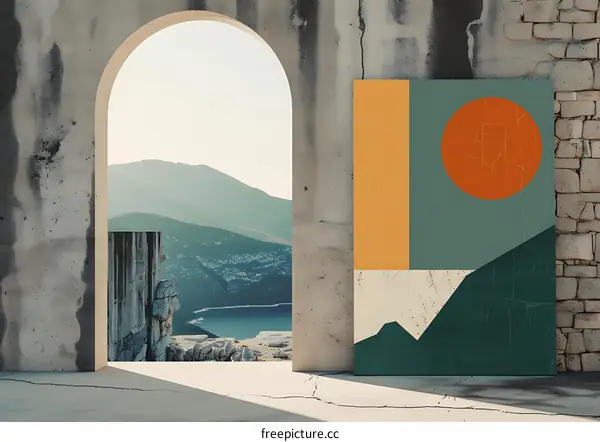 Abstract Geometric Art with Mountain View