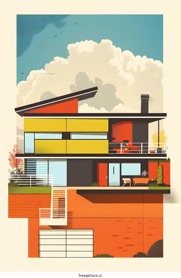 Modern Architecture House Illustration With Colorful Design