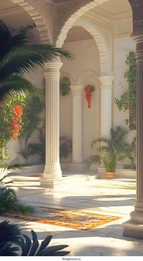 Classic Style Courtyard with Palm Trees and Arches