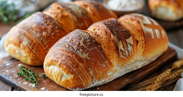 Loaf of bread on a wooden table