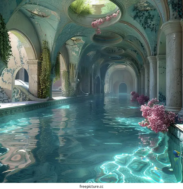 Surreal Scene: Underwater Beautiful Pool Interior