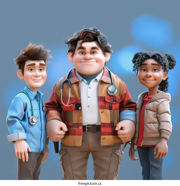 An illustration of three people in medical uniforms