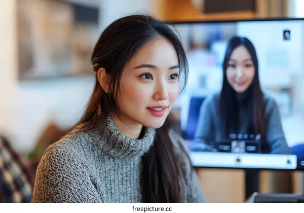 Two Asian Women in a Video Conference