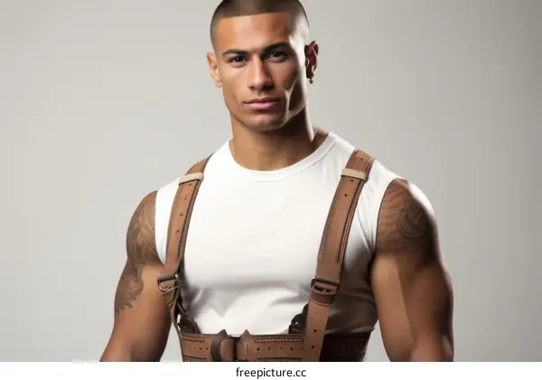 Tattoos and Suspenders: Portrait of a Muscular Young Man