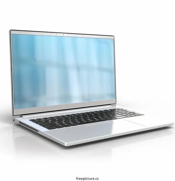 Silver Laptop with Blank Screen Isolated on White Background