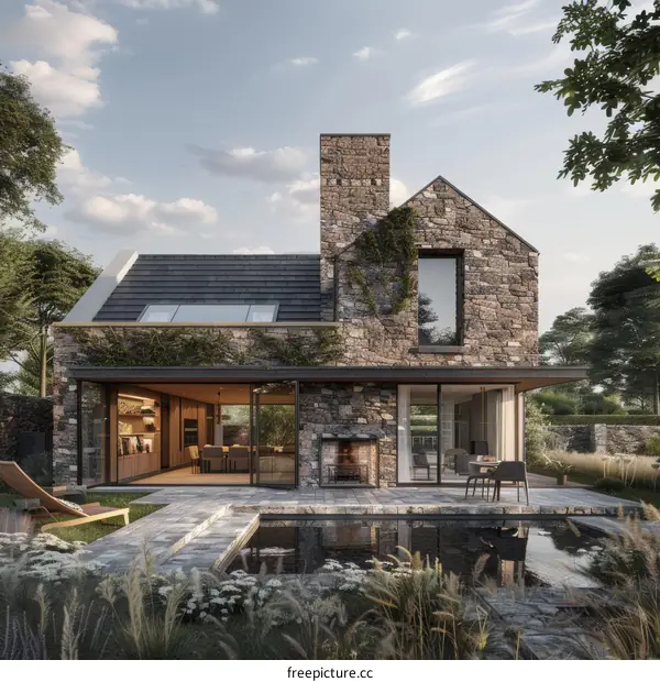 Modern stone house with pool