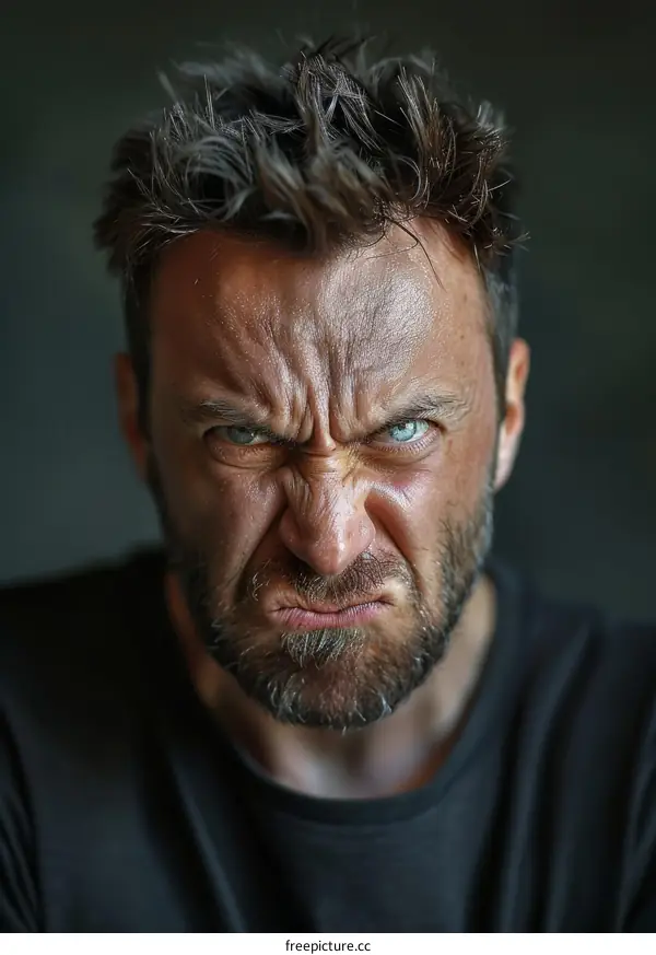 Closeup Portrait of a Man with an Angry Expression