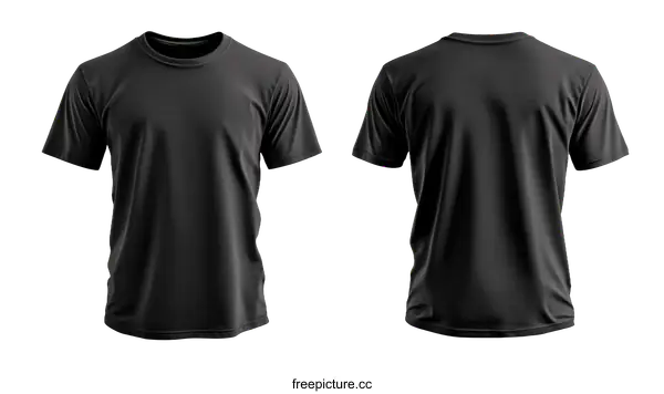 [Transparent Background PNG]Blank Black T-Shirt Mockup Front and Back View