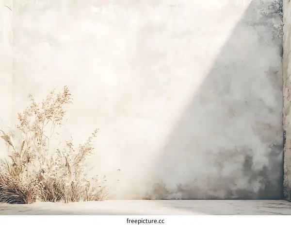 Minimalist Beige Wall with Dried Plants