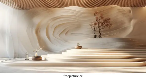 Minimalist Interior Design with Podium and Plant