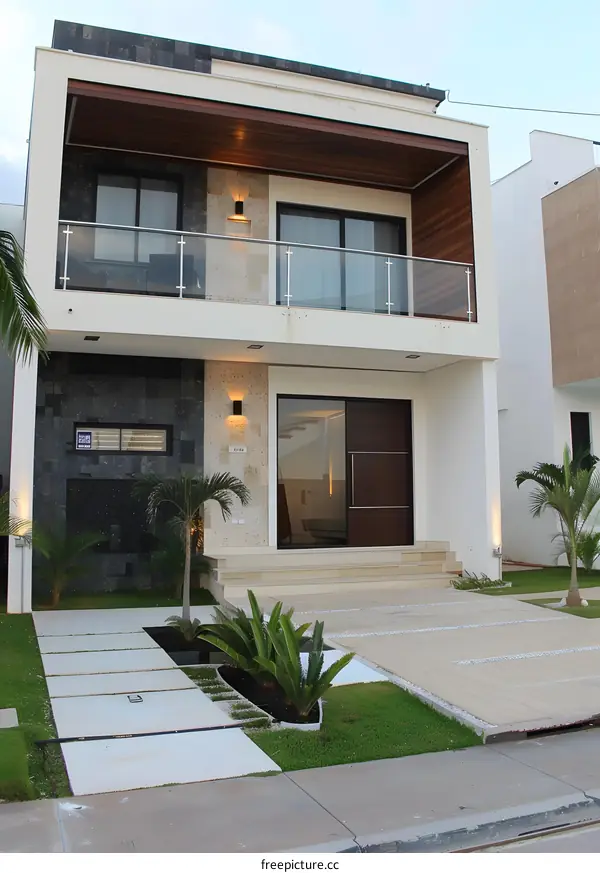 Modern House Exterior with Stone and Wood Accents