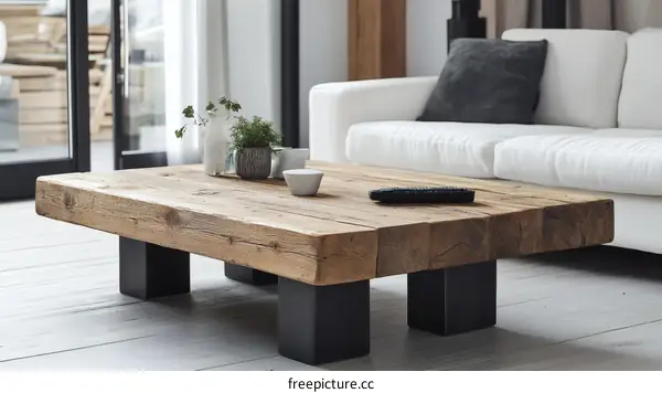 Rustic Wooden Coffee Table in a Modern Living Room