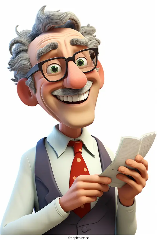 An illustration of a professor holding a book