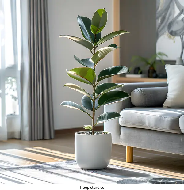 Green Plant in a White Pot in Living Room