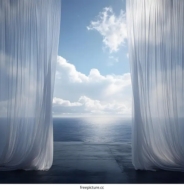 Open Curtains Reveal Beautiful Ocean View