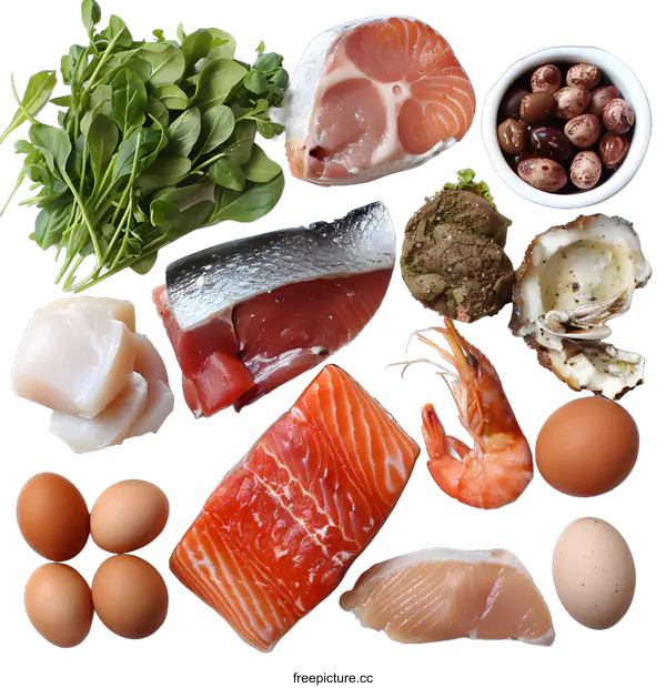 [Transparent Background PNG]Fresh Seafood and Eggs Ingredients for a Healthy Meal