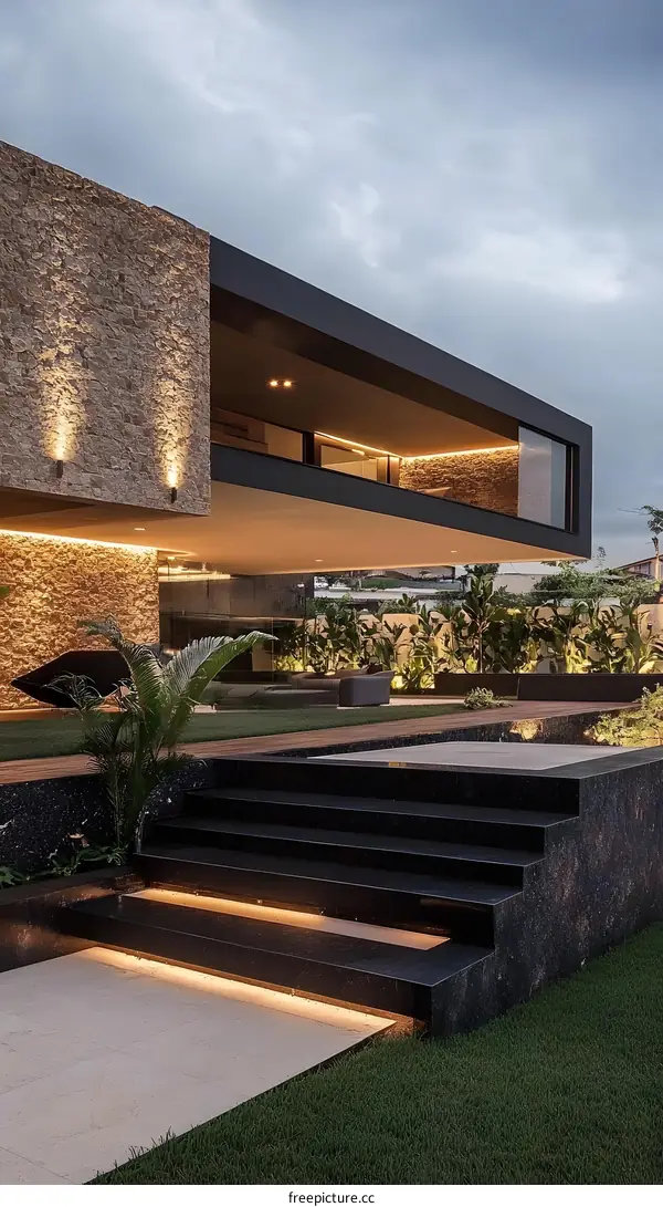 Modern Architecture Design of a House with Stone Wall