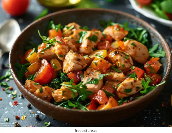 diced chicken with tomatoes and broccoli