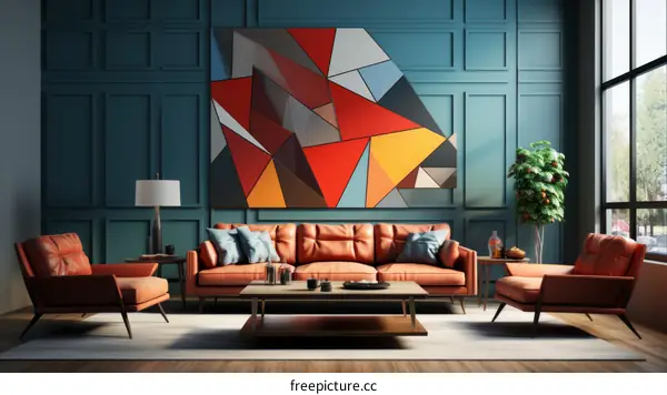 Modern Living Room with Colorful Abstract Art