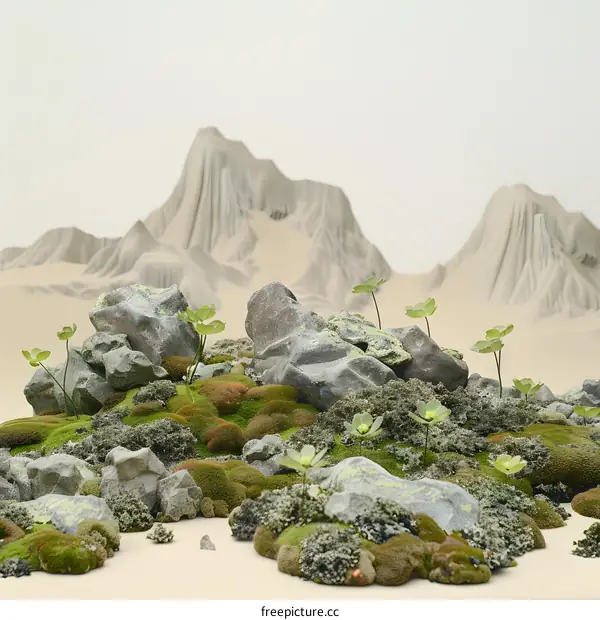 Minimalist Landscape with Stones and Moss