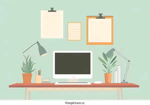 Modern Home Office Workspace With Desk And Computer