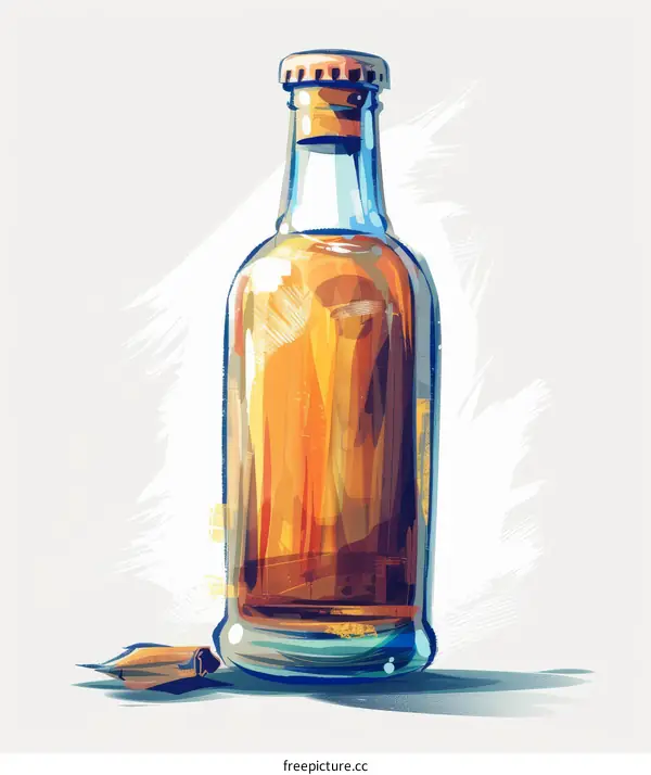A painting of a beer bottle with a pencil