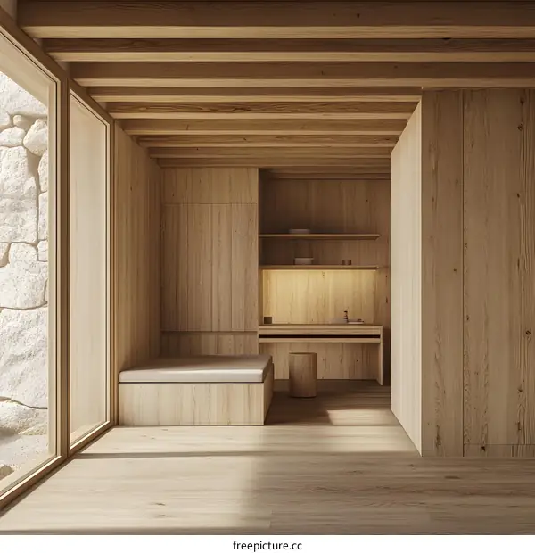 Minimalist Wooden Interior Design with Large Window