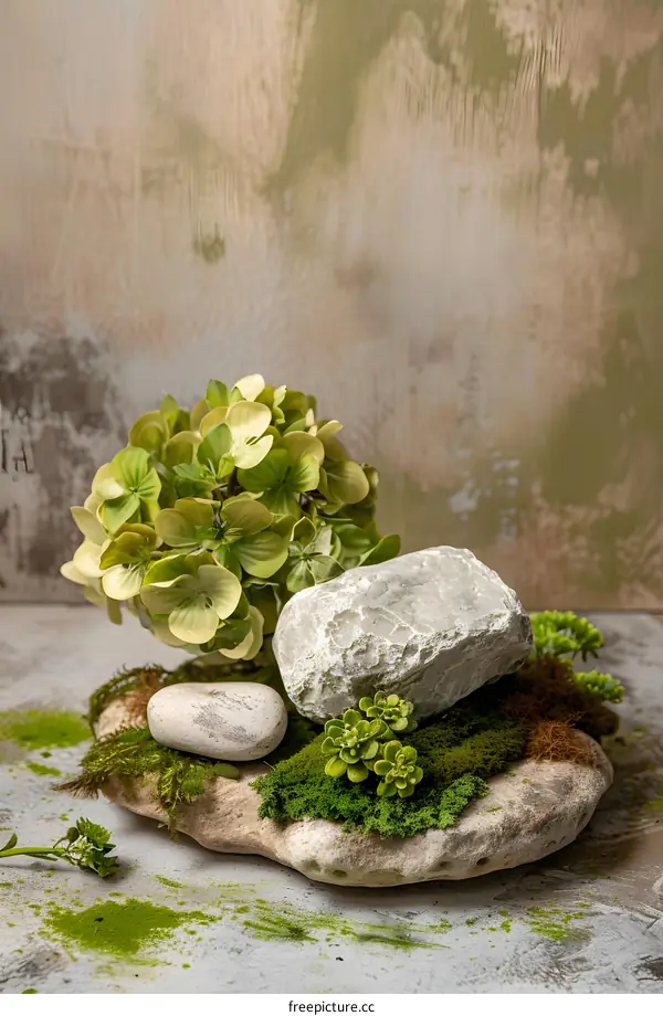 Green Plants and Stones On A Rock Arrangement