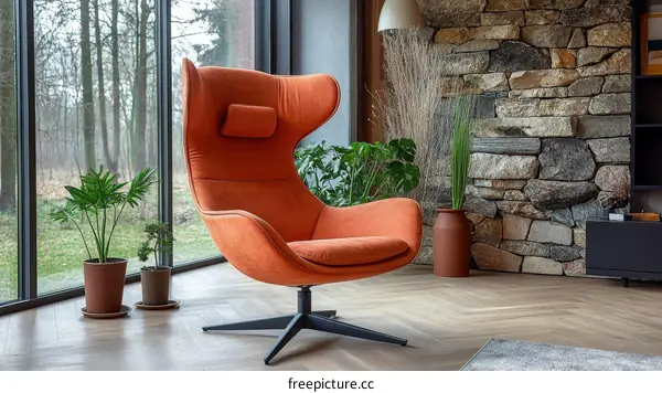 Modern Orange Armchair in a Cozy Living Room