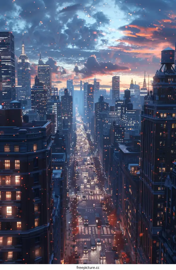 Winter Snowy Cityscape Night View with People