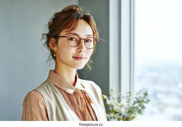 Confident Asian Woman with Stylish Glasses