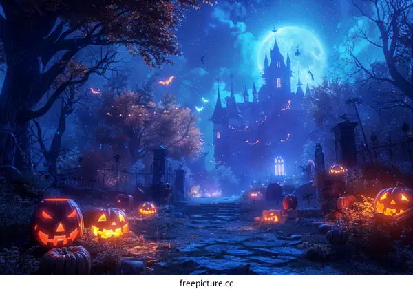 Spooky Halloween Castle at Night