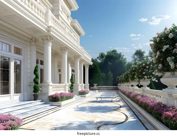 Luxury modern villa exterior with beautiful garden